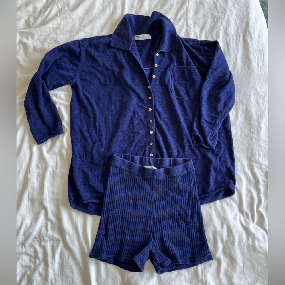 FP BEACH BY FREE PEOPLE | Comfy Ribbed Knit Navy Loungewear Set - Size M